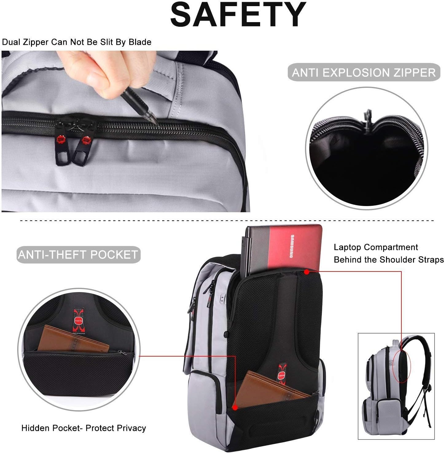 KUPRINE Travel Anti Theft Slim Durable Laptop Backpacks for Women Mens Lightweight Water Resistant College Computer Backpack Fits Most 15.6 Laptop & Tablet - Image 3